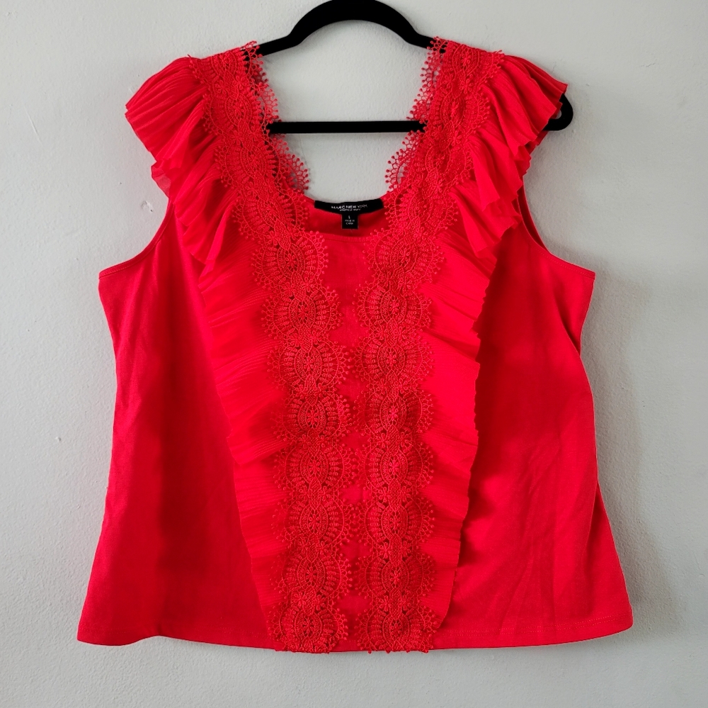 Marc New York Short sleeve Blouse. Nwt Size Large Chinese red, cotton/polyester